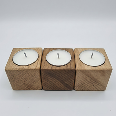 Zestaw 3 świeczników z litego dębu na tealight